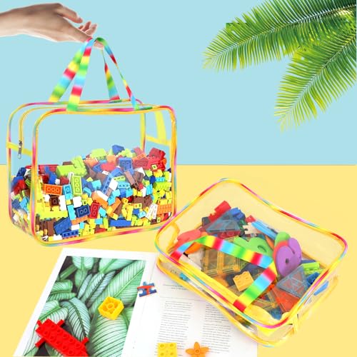Image of 6 Packs Large Toy Storage Bags with Labels, Reusable Clear PVC Board Game Storage, Travel Waterproof Organizer Bags with Zipper Large Capacity (Gradient Color)
