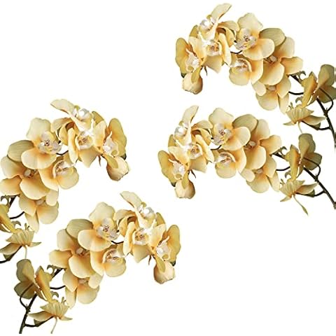cn-Knight Tropical Artificial Flower 4pcs 28" Long Stem Butterfly Orchid Big Size Lifelike Phalaenopsis Real Touch Moth Orchid for Wedding Bridal Home Décor Baby Shower Centerpiece(Yellow) Cover
