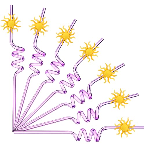 Image of LemonRoad 24 Pcs Princess Theme Sun Drinking Straws Purple Sun Birthday Decorations Supplies for Wedding Lavender Theme Princess Birthday Party Supplies