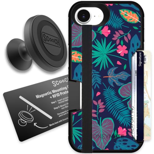 Scooch for iPhone 17e/16e Wallet Case, Moneymate, Tropical Leaves