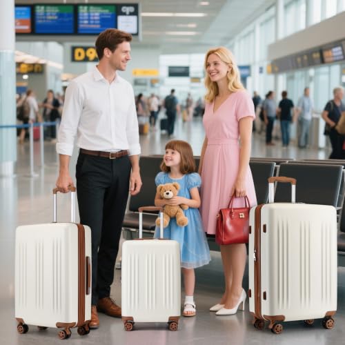 Image of Kono 3 Piece Expandable Luggage Set with Spinner Wheels Hardshell, Cream
