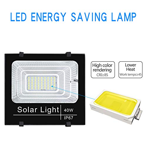 Brillihood 40W LED Solar Panel Security Light, 2000 Lumens, Outdoor Solar Powered Floodlight Waterproof Street Light with Remote Control for Lawn, Yard, Garden, Gutter, Swimming Pool, Fencing, Pathway