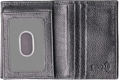 Funda de piel pura negra tamaño Small con pliegue en L para tarjetas y billetera tríptico
