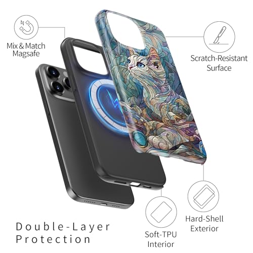 Image of Goodon for iPhone 15 Pro Case Cute - Wireless Charging Compatible - Dual-Layer Hard Shell + Silicone Cover - Protective Phone Case with Trendy Designs for Women - an Abstract Ragdoll Cat
