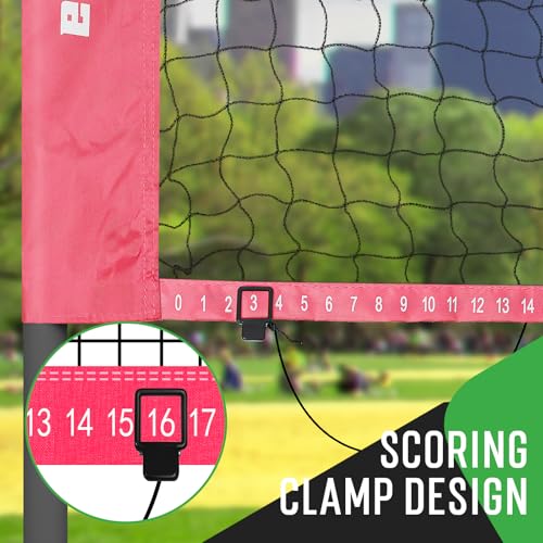 Image of 20ft Portable Outdoor Badminton Net Set for Driveway Backyard, Beach, Park with Durable Anti-Sag PE Net, Heavy Duty Steel Poles, 4 Badminton Rackets, 3 Shuttlecocks and 600D Carry Bag