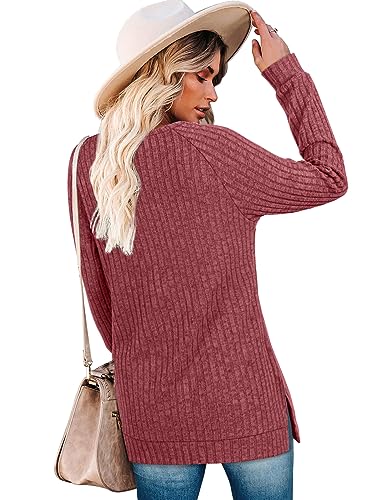 Image of Bofell Long Sleeve Shirts for Women Lightweight Button Decor Tunic Tops Side Split