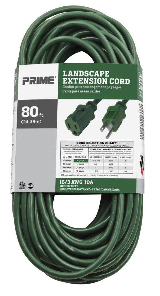 Prime Wire & Cable EC880633 Cable de extensión para césped y jardín de 80 pies 16/3 SJTW, color verde
