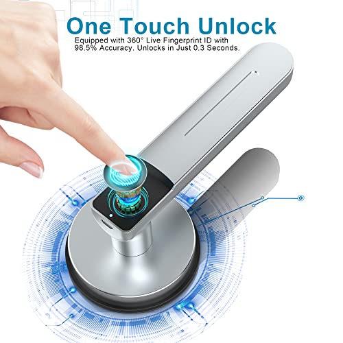 Foxgard Smart Fingerprint Door Lock Biometric Door Lock With Smart App Fingerprint Door Knob Remote Control With App Smart Door Knob For Home/Bedroom/Office/Apartment/Airbnb Silver #TOP4