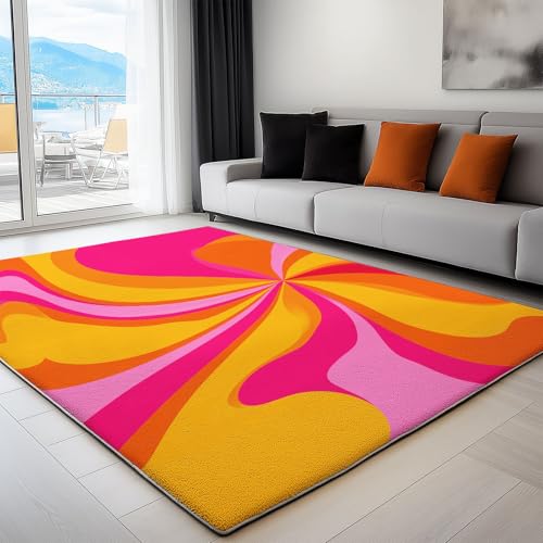 Alfombra de salón de pelo ras suave 160 x 230, alfombra rosa vintage con líneas de remolino 5