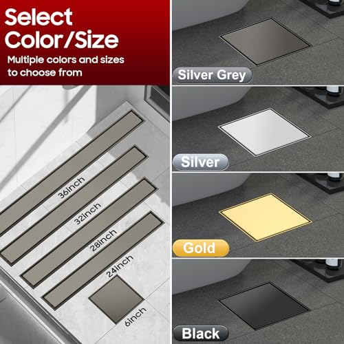 Image of DLONE Shower Drain | 6 Inch Gun Gray with Tile Insert Panel