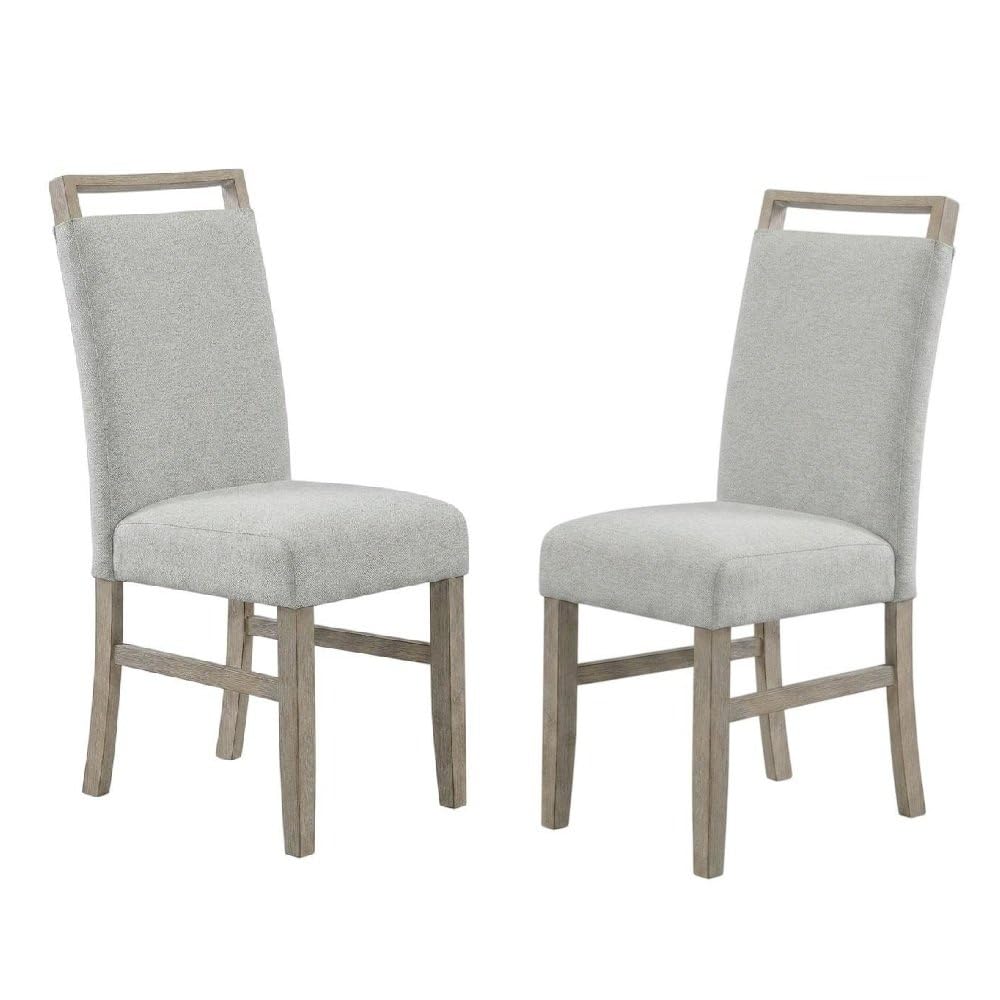 Brown Light Oak Finish Dining Chairs Set of 2 with Light Gray Fabric Cushioned Seats by Furnifact – Wood, Foam, Fabric, Brown, Pack of 2