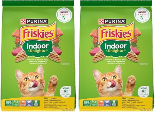 Image of Purina Friskies Indoor Delights Adult Dry Cat Food, 1 kg, Contains Salmon, Tuna, Chicken and Vegetables Flavours (Pack of 2)