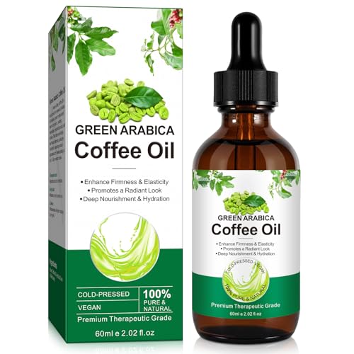 Kaffeeöl gegen Falten 60 ml Kaltgepresst Rein und natürlich Grünes Arabica-Kaffeeöl für Gesicht und Körper | Befeuchtet Haut und Kopfhaut | Reduziert Augenringe bei Frauen
