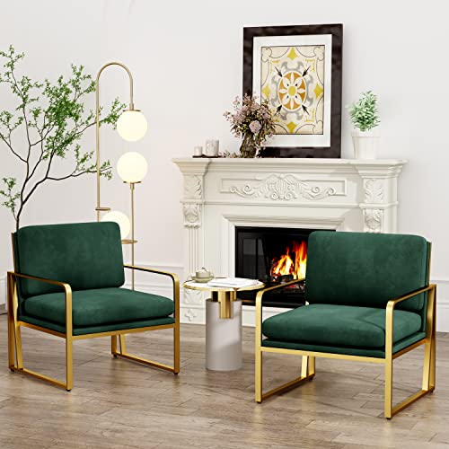 Andeworld Velvet Accent Chair, Mid Century Living Room Armchair,Upholstered Modern Sofa Side Chair With Metal Golden Legs For Reading,Lounging,Bedroom Apartment, Green #TOP3