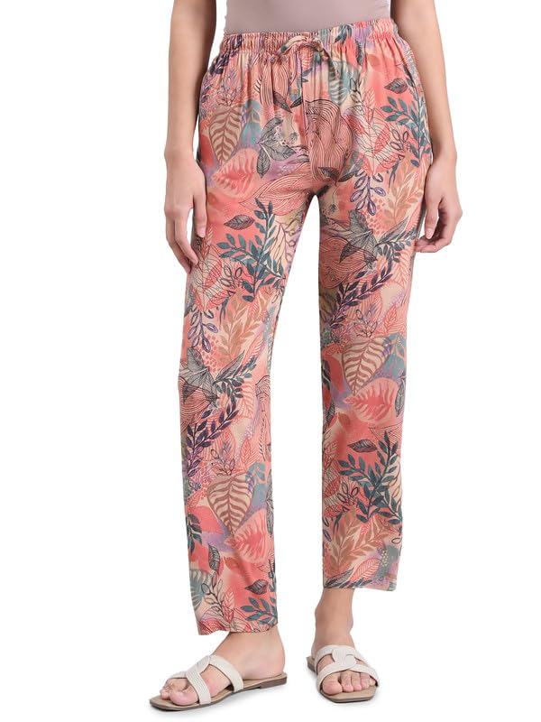 Image of GO COLORS Women Printed Woven Viscose Mid Rise Lounge Pants