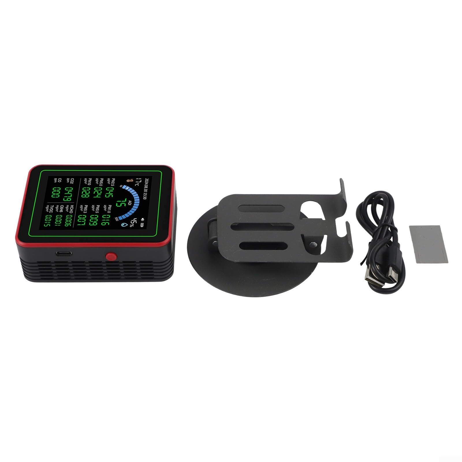 18 in 1 Misuratore di qualità dell'aria PM2.5 Display TFT 18 in 1 Misuratore di qualità dell'aria (Nero) | 18 parametri contemporaneamente, PM2.5//TVOC, 2,8 pollici TFT, AQI in tempo reale, per ricarica USB-C