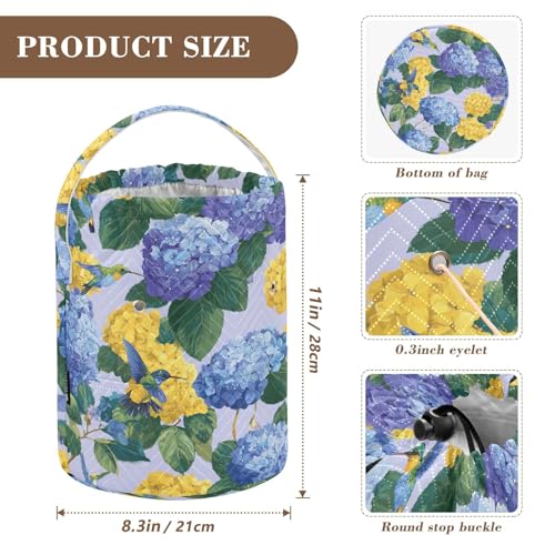 Image of ElliTarr Crochet Bag Yarn Bag with Handle Portable Knitting Project Bag Travel Yarn Storage Organizer Holder Case Blue Hydrangeas Hummingbirds