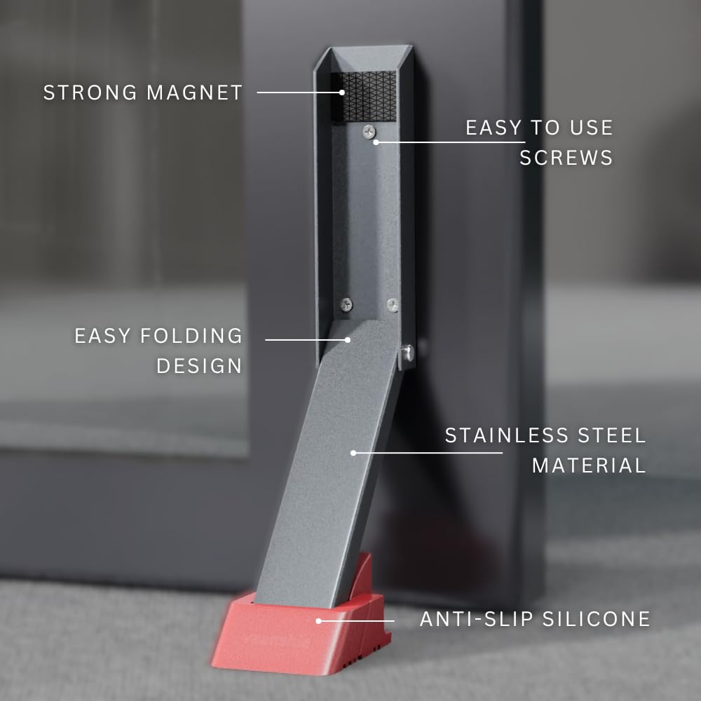 Tope de puerta sin taladro, tope de puerta con pedal fácil (gris, paquete de 2)