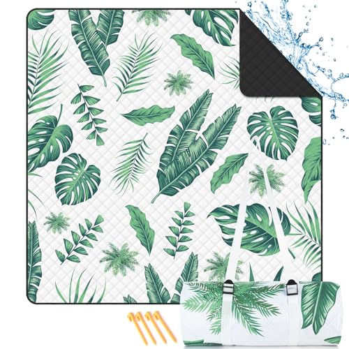 TXBOBECO Manta de picnic impermeable, 200 x 200 cm, manta de playa grande con correa de transporte, 4 estacas, plegable y portátil, para camping, playa, al aire libre, jardín, picnic familiar