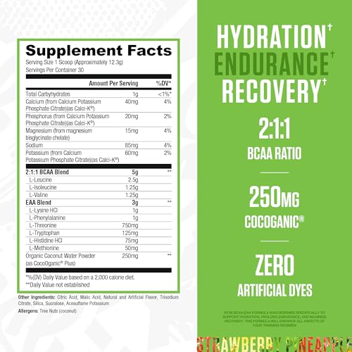 Image of RYSE BCAA EAA Powder - Strawberry Pineapple - 5g Branched Chain Amino Acids, 3g Essential Aminos, Sugar-Free Electrolytes for Pre & Post Workout Muscle Recovery, Hydration and Strength - 30 Servings