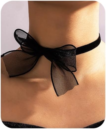 Sexy Bow Chokers Necklace Vintag Lace Black Choker Soft Velvet Bow Necklace for Women Knot Necklace Collar Jewelry Gifts for Halloween Cosplay