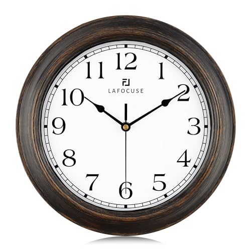 Lafocuse 30cm Orologio da Parete Vintage, Silenzioso Rustico Retro Orologio da Cucina, Marrone Shabby Chic Decorativo senza Ticchettio per Soggiorno Camera da Letto Ufficio