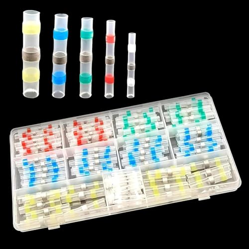 Foelony 160 PCS Heat Shrink Solder Seal Connector Kit, 5 Sizes Waterproof Butt Connectors, Insulated Heat Shrink Electrical Wire Terminals, Universal for Car, Motorcycle Wiring Repairs (Multicolored)