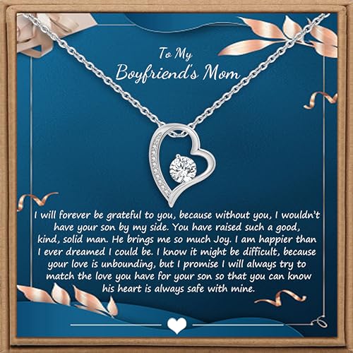 Joycuff To My Boyfriends Mom Necklace Christmas Gifts for Future Mother in Law Silver Heart Cubic Zirconia Jewelry for Birthday Pendant