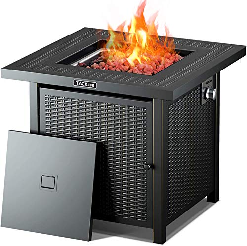 TACKLIFE Propane Fire Pit Table, 28 Inch 50,000 BTU Auto-Ignition Gas Fire Pit Table with Cover,Outdoor Companion, ETL Certification, Strong Striped Steel Surface, Table in Summer, Stove in Winter
