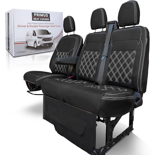 To Fit: Ford Transit Custom 2023 Onwards Leather Style Seat Cover with Zip Access to Fold Down Tray Fits VW Transporter T7 2025