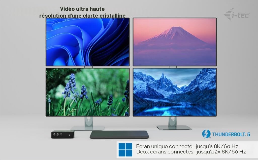 i-tec I-TEC Thunderbolt 5 Quattro Display Dock DS 2xTB5 2xHDMI 1x2.5GLAN 1xAudio/Mic 1xUSB-C Gen2 4xUSB-A Gen2 SD+TF Carte mère PD 140W KL TB5QUATTRODOCKPD