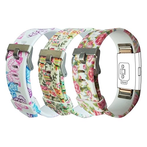 PATROHOO for Fitbit Charge 2 Rubber Band, Fitbit Accessories Wrist Band Strap for Fitbit Charge 2, Pack of 3