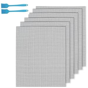 Grillmatte 40 × 30 cm, 6 Stück Antihaft Grillgitter und Grillmatte in Schwarz, Wiederverwendbar, Hitzebeständig Grillmatte für Gasgrill, Holzkohle, Elektrogrill, Luftfritteuse