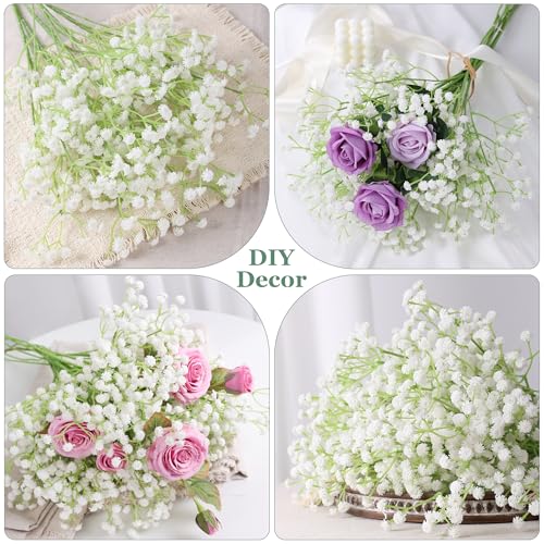 Image of Babys Breath Artificial Flowers, 30 pcs White Flowers Artificial Real Touch Faux Flowers Bouquet Look Real Fake Flowers for Wedding Party Home Garden Tables Centerpieces Office Arrangements Decoration