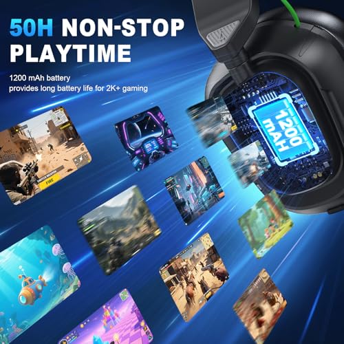 Image of SKAPENDY 2.4GHz Wireless Gaming Headset for Switch, PS4, PS5, PC, Ultra-Low Latency, Lossless Bluetooth Gaming Headphones with Noise-Canceling Mic, 50+ Hr Battery for Atari 2600 Accessories