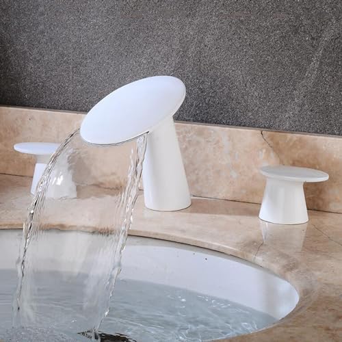 Robinet mitigeur de lavabo 3 trous mélangeur cascade blanc pour salle de bain
