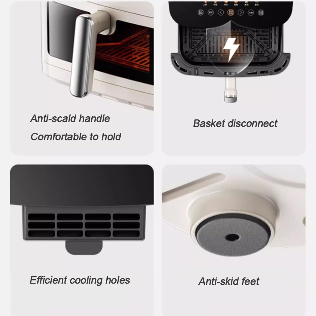 Friggitrice Ad Aria Domestica 8L Grande capacità Friggitrice Ad Aria Intelligente Multifunzionale con Schermo Tattile No-Flip Visual Steamer Visual Fryer