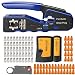 Produktbild MAYLINEE Crimpzangen Set für RJ45, Durchgangs Crimpver binder für Cat5/Cat5e/Cat6, CAT7 Kabel tester Kit Netzwerk Abisolierzange mit 50 und 50 Abdeckungen, Crimpstecker Set(Schwarz)