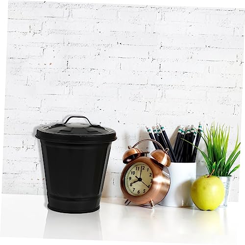 Papelera de escritorio Garneck mini con tapa negra y plateada miniatura 5