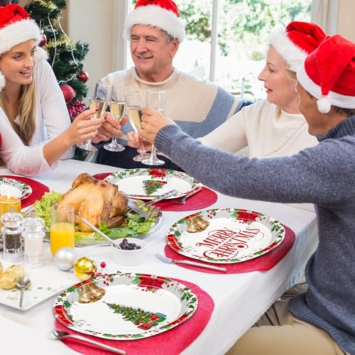 QZYL 50 PCS Oval Christmas Paper Plates, 12.2" x 10.2" Disposable Xmas Trees Paper Plates, Holly Leaf Platters Christmas Party Decorations, Tableware Set for Holiday Family New Year Party Dinnerware – Image 7