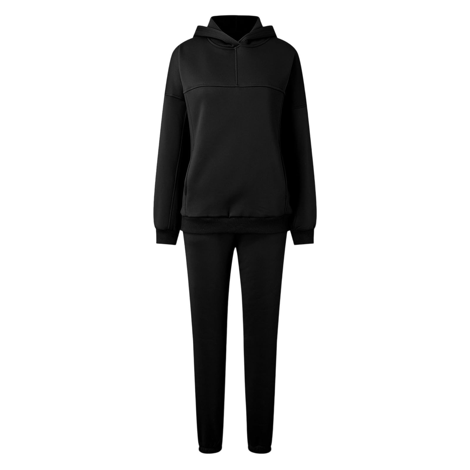 Generico Tuta Donna Sportiva Invernale Tinta Unita Con Cappuccio Pantaloni