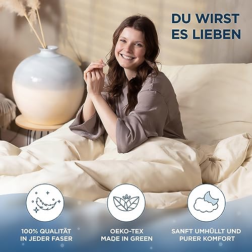 Samthus Bettwäsche 140x200 Baumwolle Satin - Oeko-Tex Made In Green - Beige – Ansicht 5