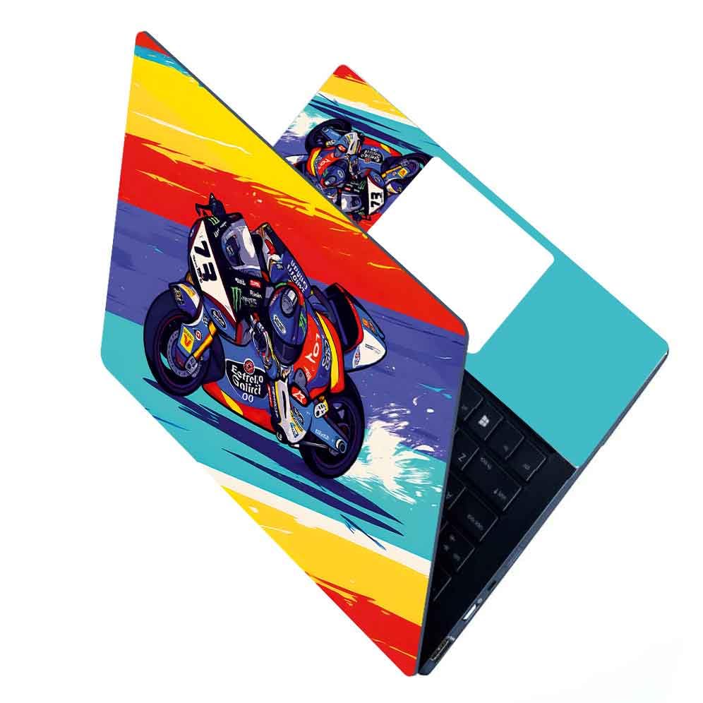 Image of Full Laptop Skin Stickers HD Quality Sticker for Laptops Upto 15.6 inch (Dustproof|Waterproof|Scratchproof|Reusable) - BE Racer Bike FL