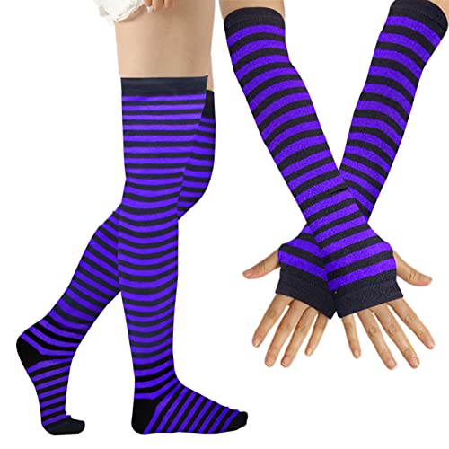 Image of Over Knee Rainbow Thigh High Socks Cosplay Accessories for Women Fashion Wild Long Striped Leg warmers