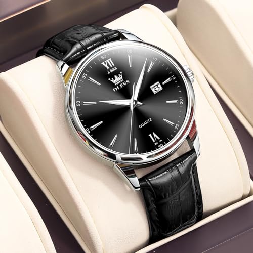 Image of OLEVS Men Leather Watches Classic Quartz Large Dial Easy Read Waterproof