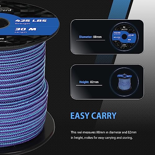 Abma Cord Paracord 425 lbs 3mm 100% Nylon 30M - Purple & Sky Blue, Stripes-purple & Sky Blue, 30 Meters - Image 2
