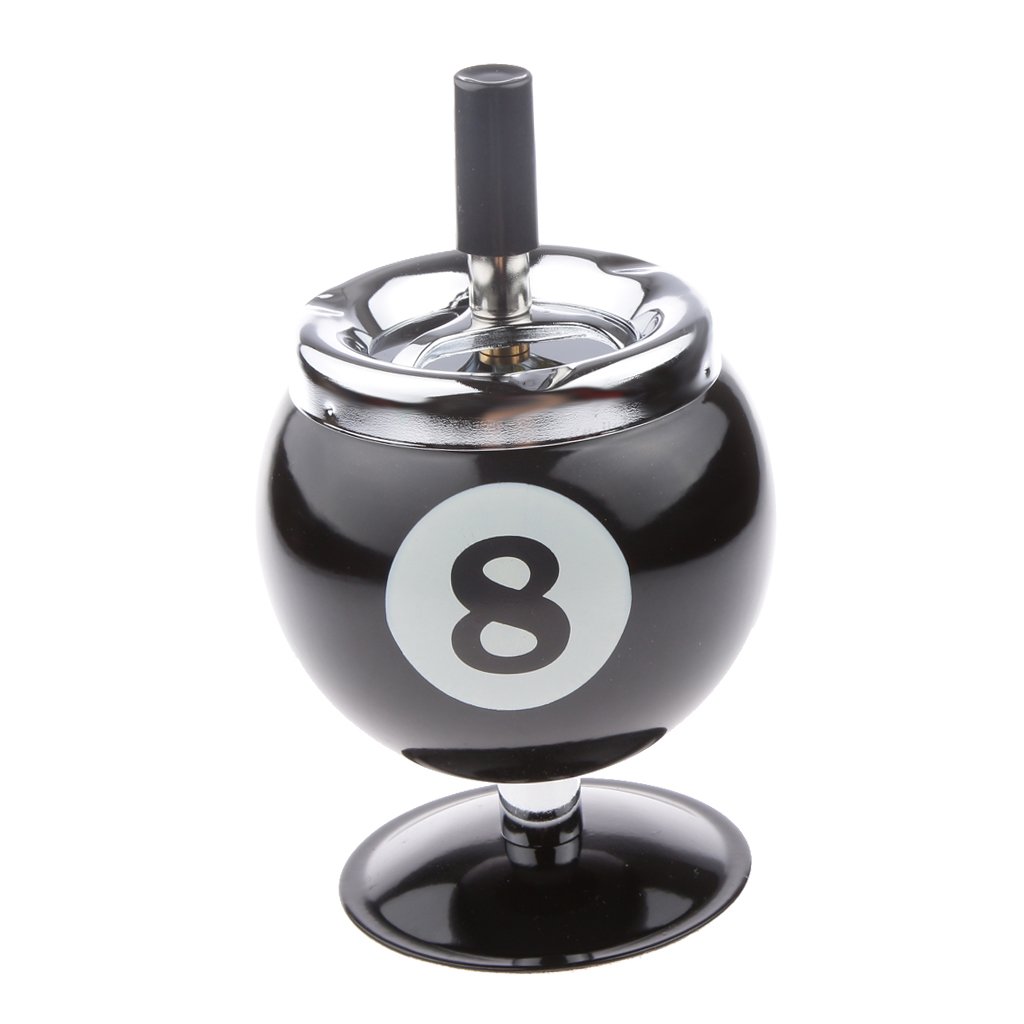 Generic Collectible Gift Durable Aluminum Pool Push Button Billiard Ball Ashtray - Black 8, with Base-image-11