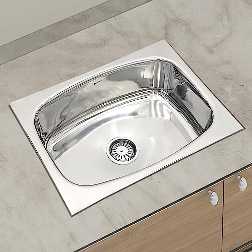 Plantex SS Sink For Kitchen/Kitchen Sink With Hose Pipe And Round Coupling/Under Mount/Top Mount (Chrome/24X18 Inch)