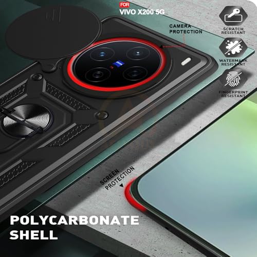 Image of Armor Bumper Back Cover Case for vivo x200 5g Rotating Camera Cover, Ring Holder & Kickstand | Heavy Duty & 360 Degree Protection vivo x200 5g Back Cover (Black)
