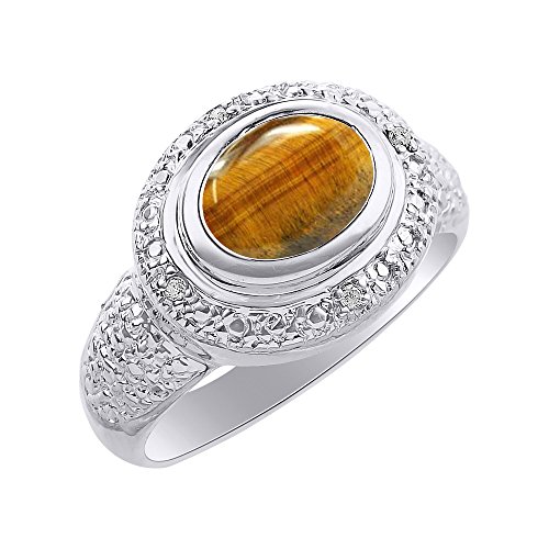 Bague argent œil de tigre et halo de diamant, le cadeau de naissance idéal